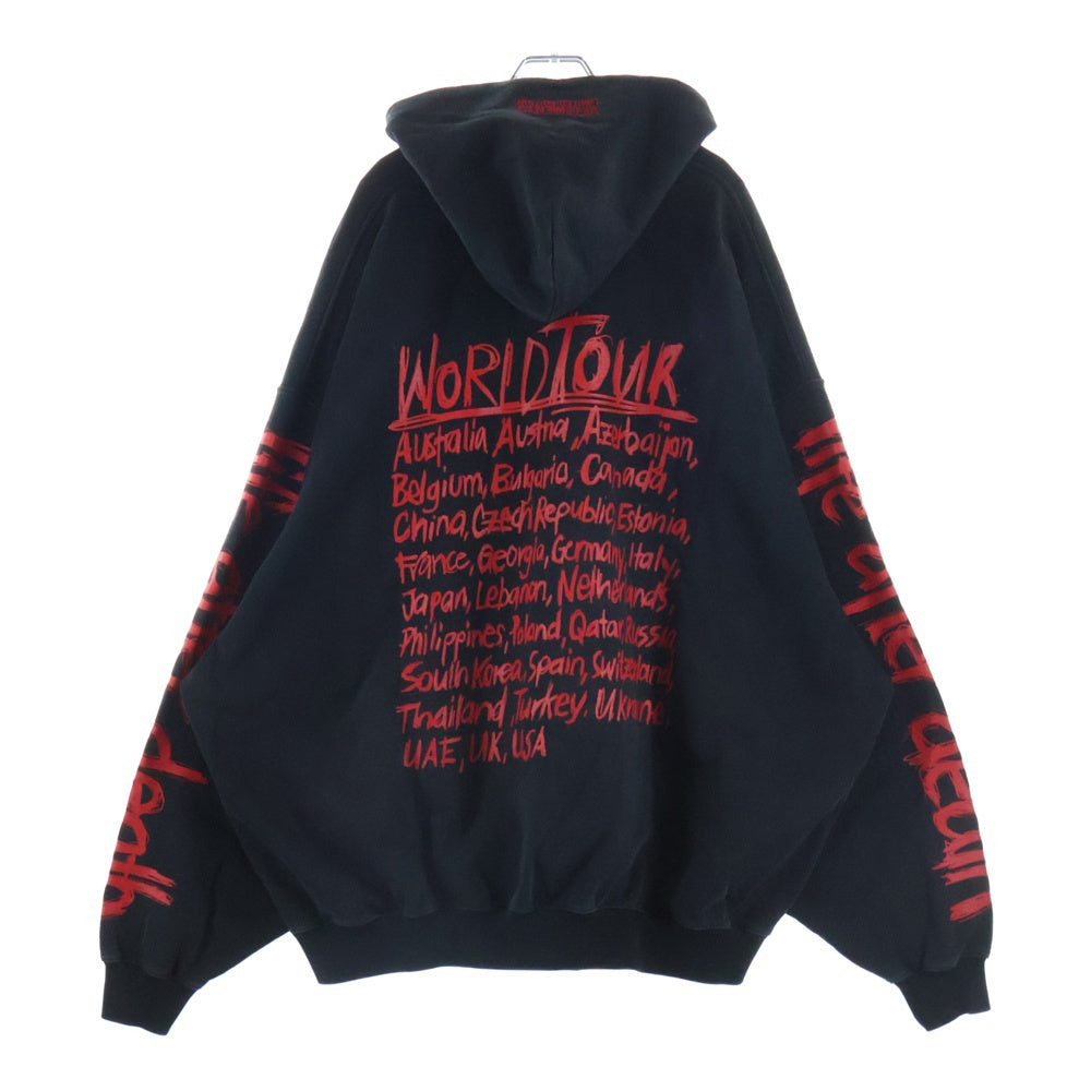 VETEMENTS(ヴェトモン) WORLD TOUR HOODIE ワールドツアー フロントロゴ プルオーバースウェットパーカー フーディ ブラック