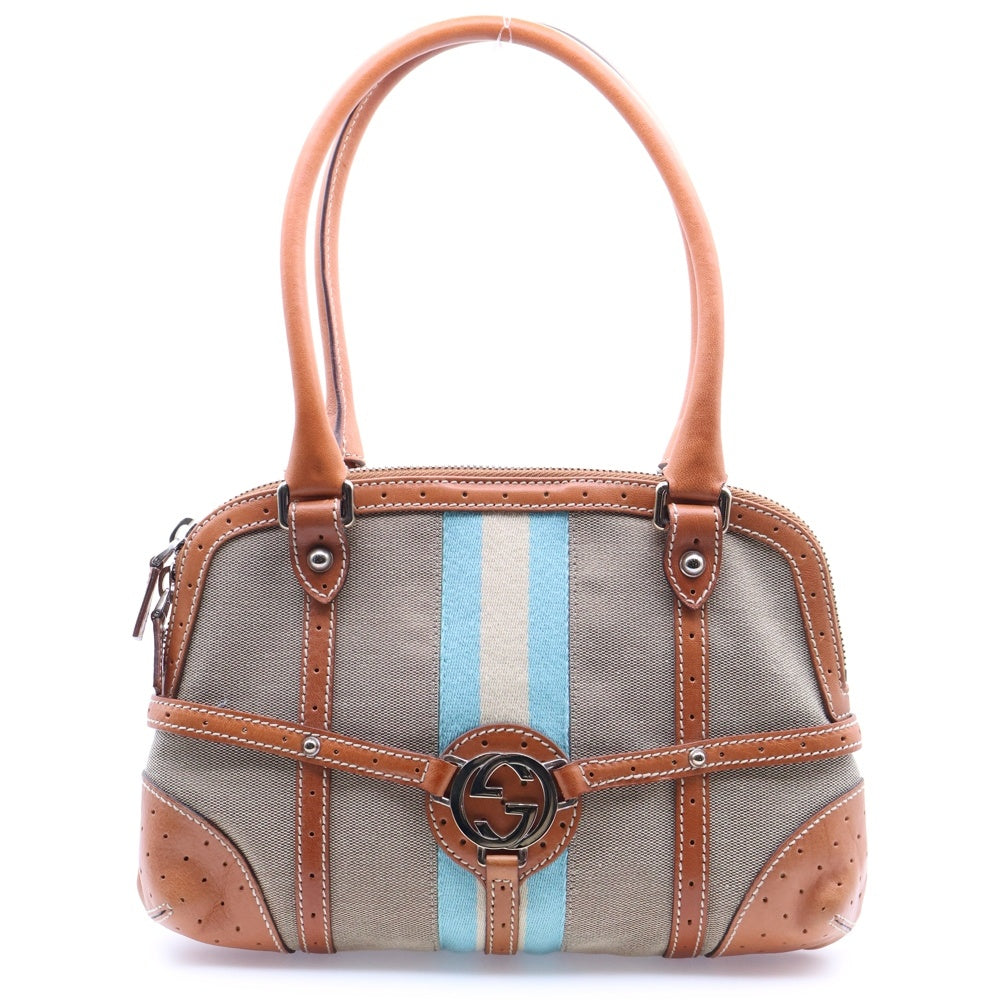 GUCCI(グッチ) GGキャンバス インターロッキングG トートバッグ ハンドバッグ ブラウン キャンバス×レザー 114882 シルバー金具 レディース