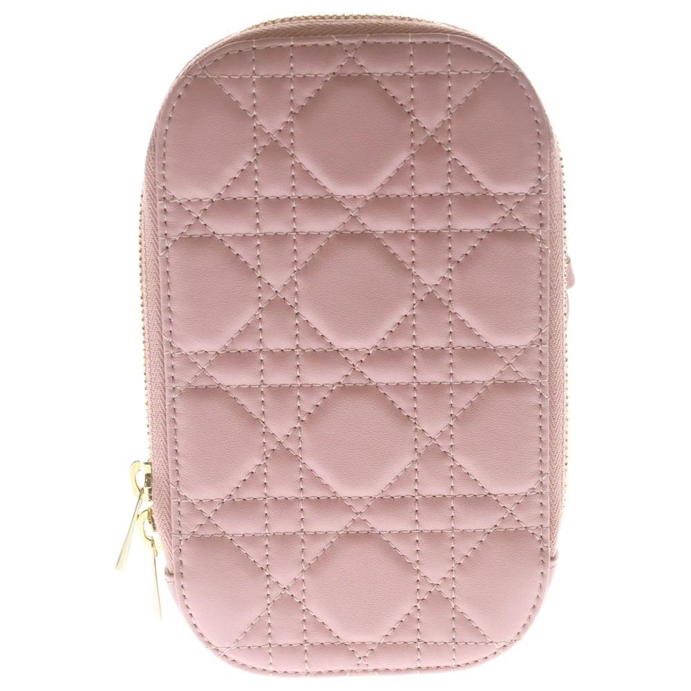Christian Dior(クリスチャンディオール) カナージュ フォンホルダー ショルダーバッグ チェーンバッグ ミニバッグ ピンク ラムスキン ゴールド金具 レディース