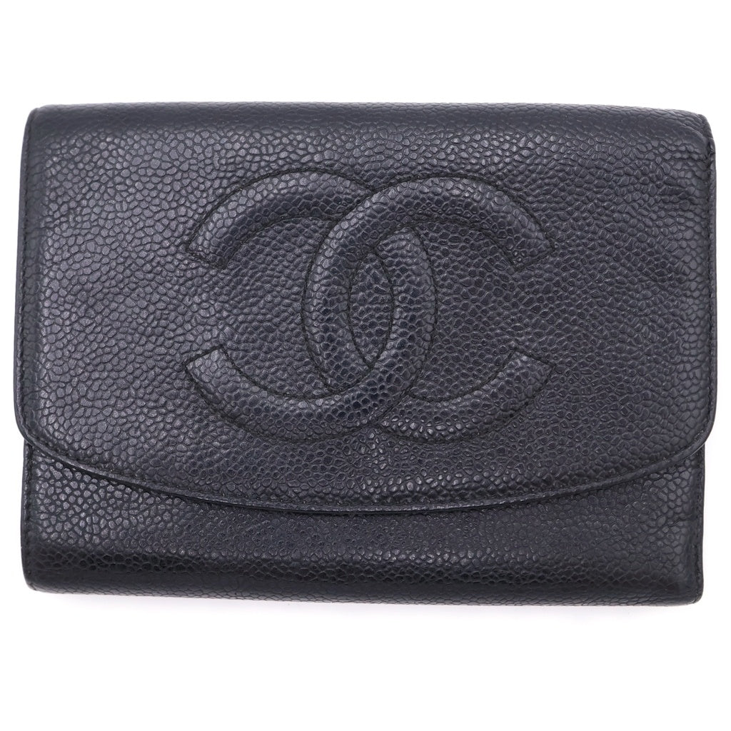 CHANEL(シャネル) ココマーク 三つ折り長財布 ブラック レザー レディース