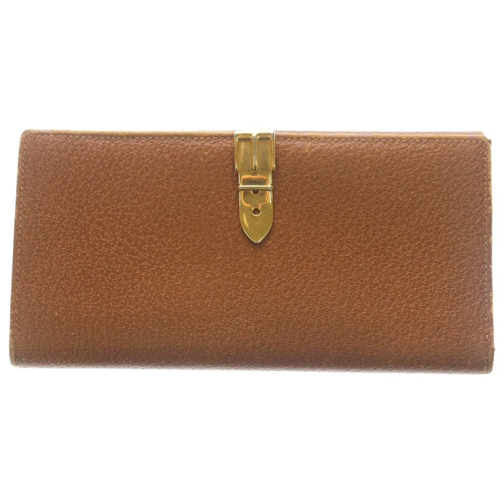 GUCCI(グッチ) ベルトクリップ 二つ折り長財布 ロングウォレット カードケース レザー ブラウン ゴールド金具 レディース