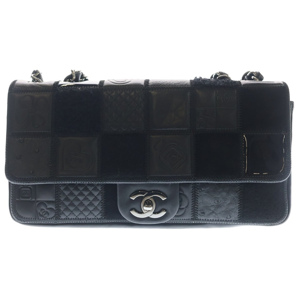 CHANEL(シャネル) アイコン Sフラップ Wチェーンショルダーバッグ ハンドバッグ ブラック シルバー金具 レディース