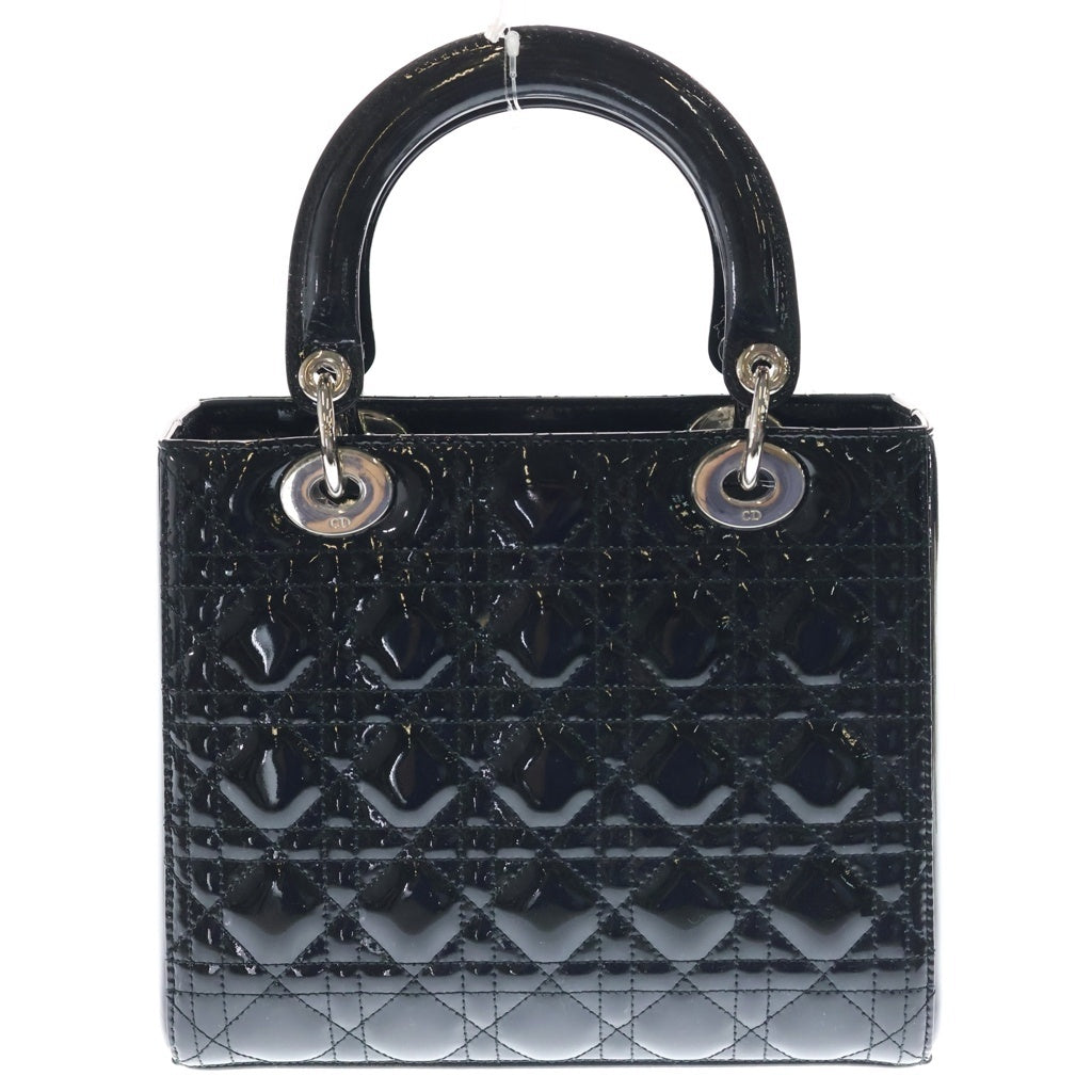 Christian Dior(クリスチャンディオール) レディディオール カナージュ ハンドバッグ 2wayバッグ ショルダーバッグ ブラック パテント レザー シルバー金具 レディース