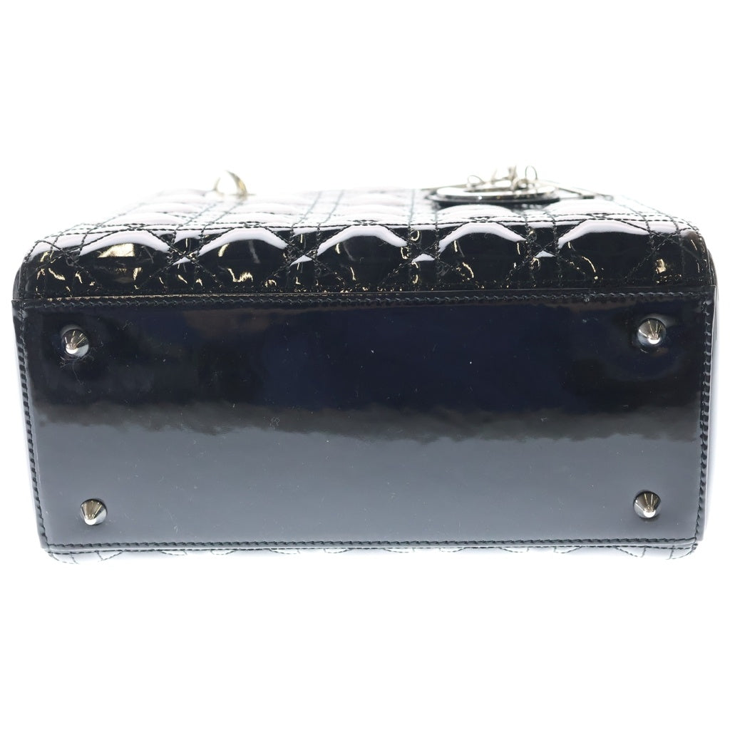 Christian Dior(クリスチャンディオール) レディディオール カナージュ ハンドバッグ 2wayバッグ ショルダーバッグ ブラック パテント レザー シルバー金具 レディース