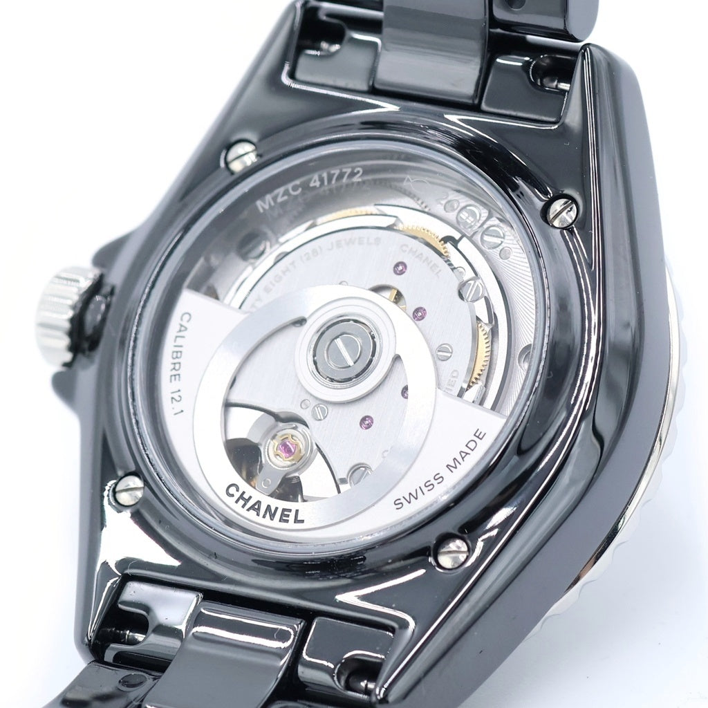 CHANEL(シャネル) J12 ダイヤインデックス 12Pダイヤ デイト 裏スケ CE×SS/AT ブラックセラミック ステンレス オートマ 自動巻き 腕時計 H5702 黒文字盤