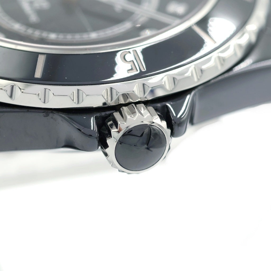 CHANEL(シャネル) J12 ダイヤインデックス 12Pダイヤ デイト 裏スケ CE×SS/AT ブラックセラミック ステンレス オートマ 自動巻き 腕時計 H5702 黒文字盤