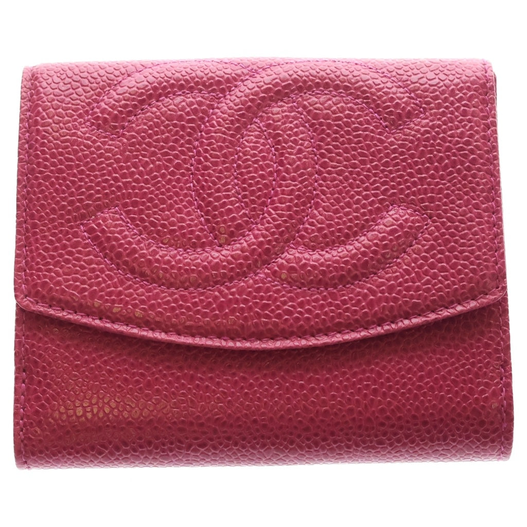 CHANEL(シャネル) ココマーク キャビアスキン レザー コンパクトウォレット 二つ折り財布 ピンク 3番台 レディース
