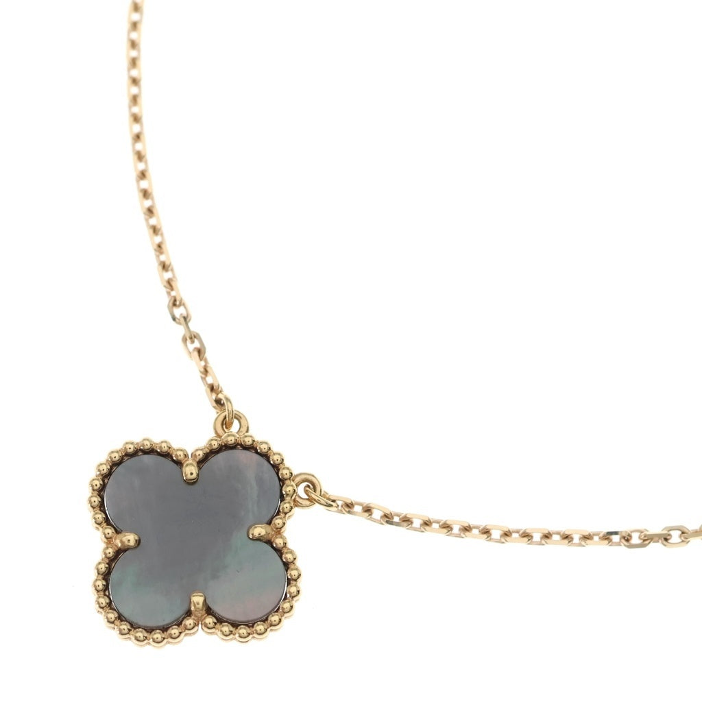 Van Cleef & Arpels(ヴァンクリーフアンドアーペル) アルハンブラ グレーマザーオブパール ネックレス ペンダント チェーン グレー×ピンクゴールド Au750PG 5.1g レディース