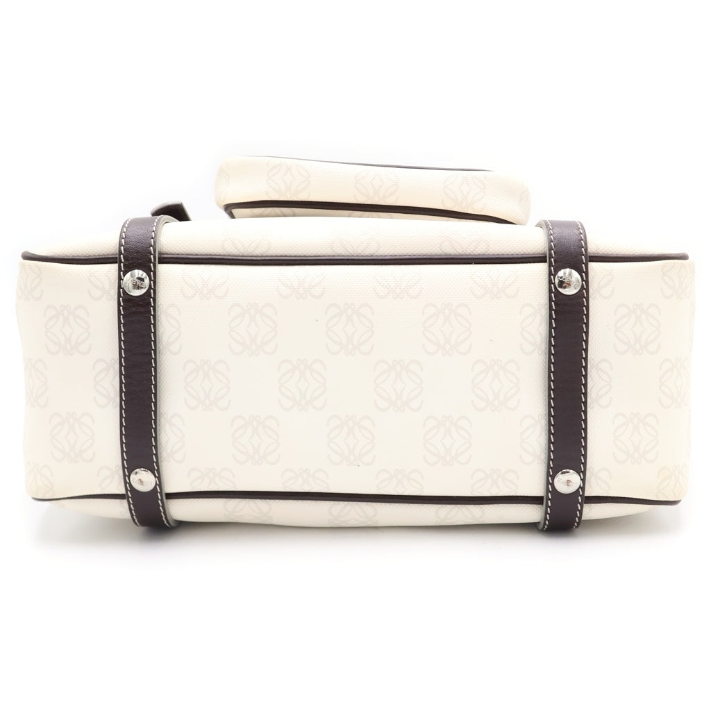 LOEWE(ロエベ) リピートアナグラム ハンドバッグ ボストンバッグ ホワイト×ブラウン PVC×レザー 290510 シルバー金具 レディース