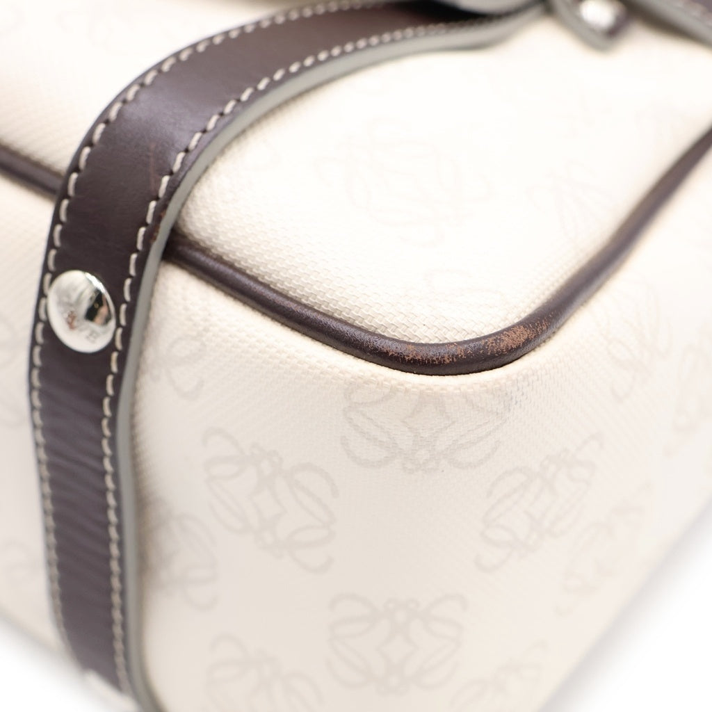 LOEWE(ロエベ) リピートアナグラム ハンドバッグ ボストンバッグ ホワイト×ブラウン PVC×レザー 290510 シルバー金具 レディース