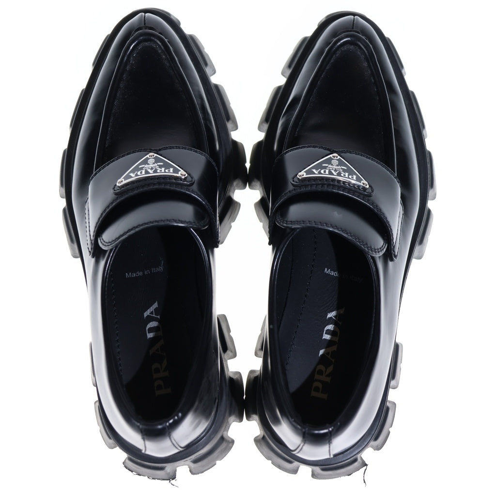 PRADA(プラダ) モノリス トライアングルロゴプレート レザー 厚底シューズ ローファー ブラック レディース 1D649M