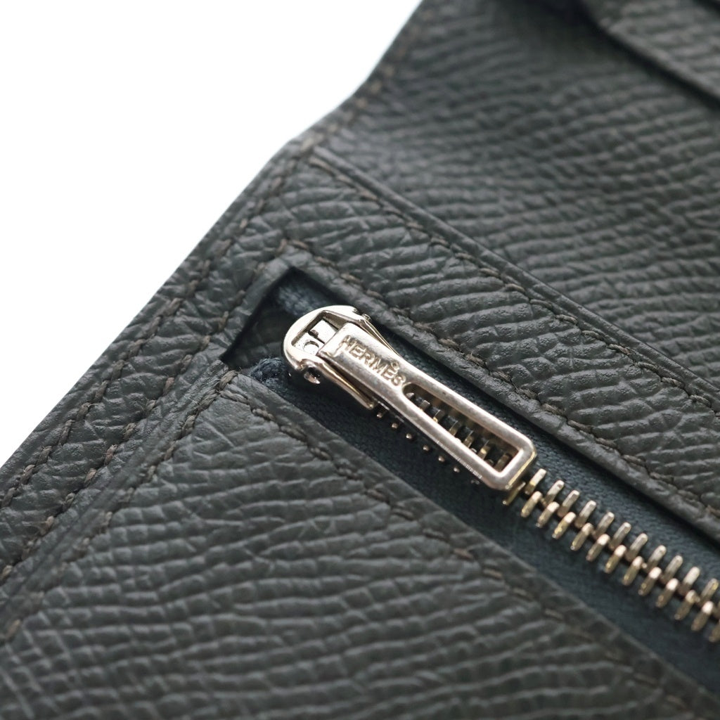 HERMES(エルメス) ベアンスフレ 二つ折り長財布 ロングウォレット カードケース エプソン グレー ヴェールアングレ U刻印 シルバー金具 レディース