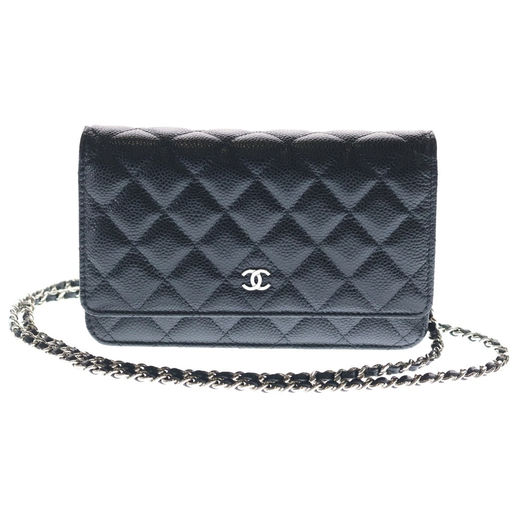 CHANEL(シャネル) マトラッセ チェーンショルダーウォレット ショルダーバッグ ブラック キャビアスキン AP4241 シルバー金具 レディース