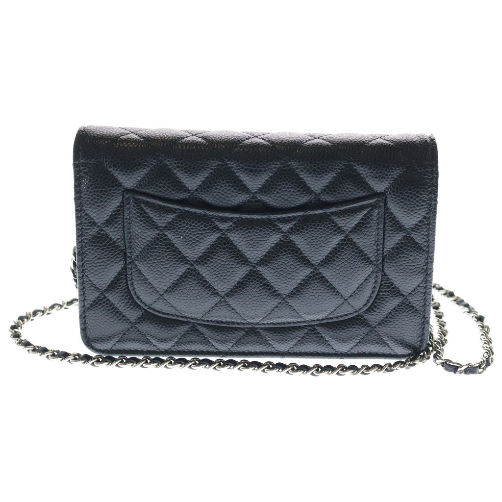 CHANEL(シャネル) マトラッセ チェーンショルダーウォレット ショルダーバッグ ブラック キャビアスキン AP4241 シルバー金具 レディース