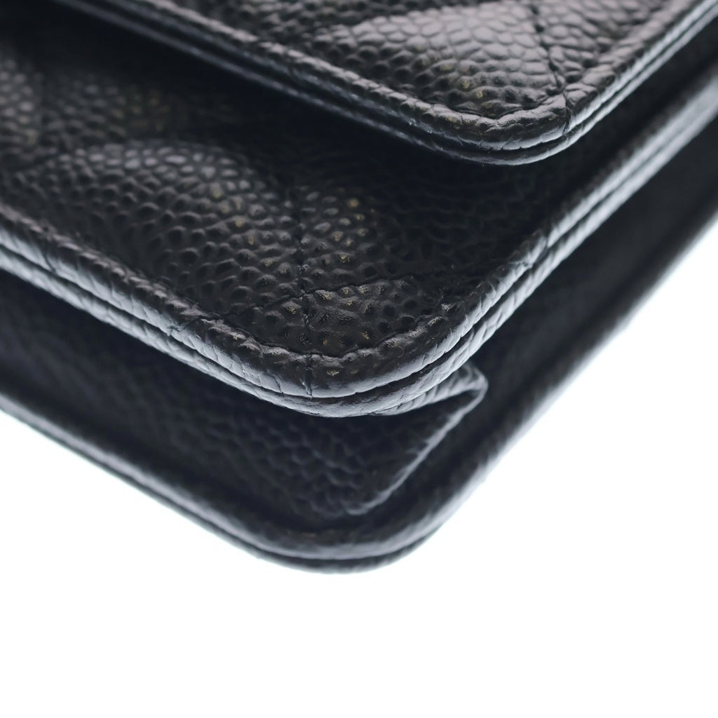 CHANEL(シャネル) マトラッセ チェーンショルダーウォレット ショルダーバッグ ブラック キャビアスキン AP4241 シルバー金具 レディース