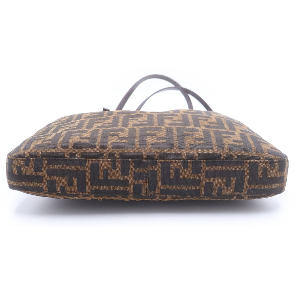 FENDI(フェンディ) FFロゴ ズッカ柄 キャンバス レザー ショルダー トートバッグ シルバー金具 ブラウン レディース