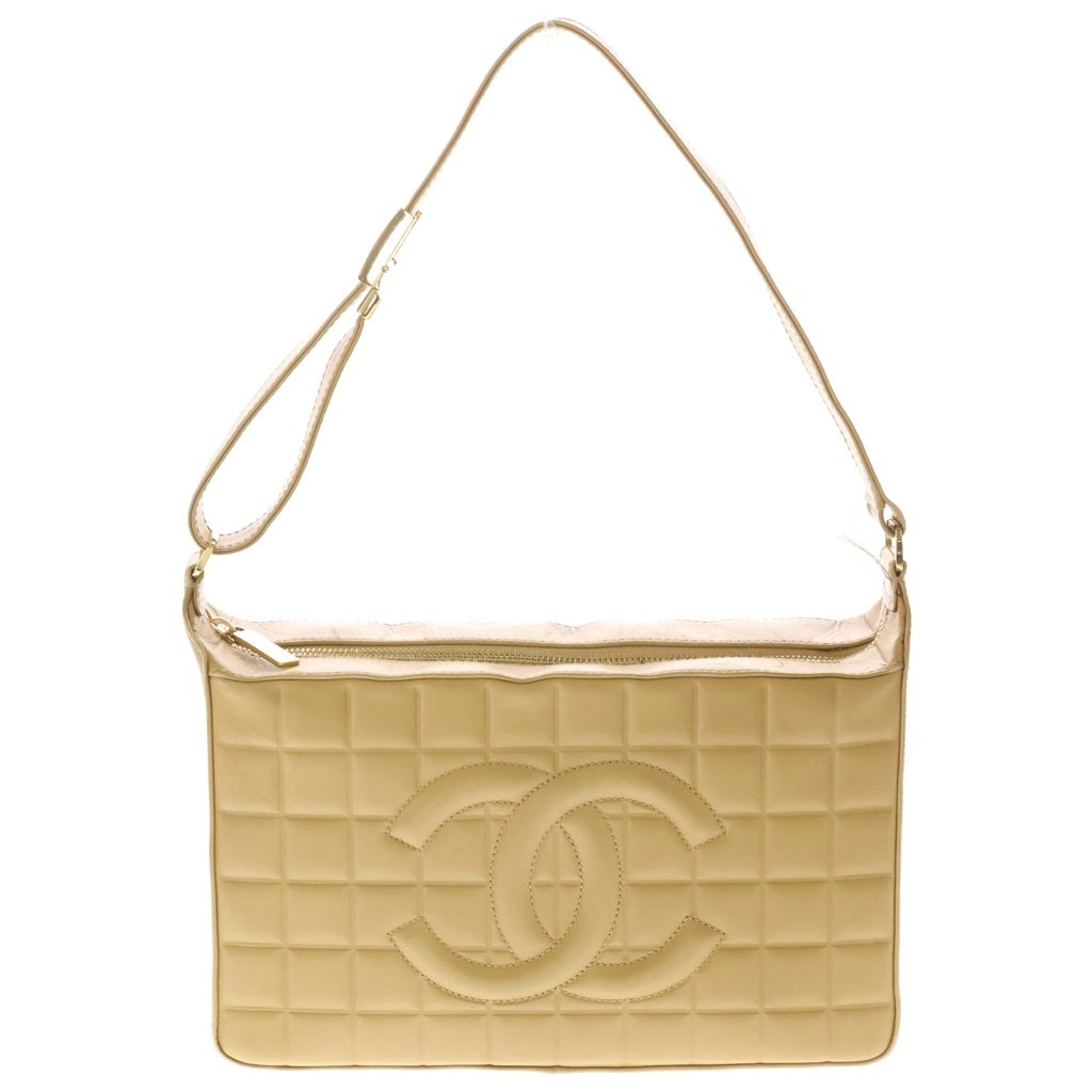 CHANEL(シャネル) チョコバー ハンドバッグ ワンショルダーバッグ ベージュ レザー ゴールド金具 レディース