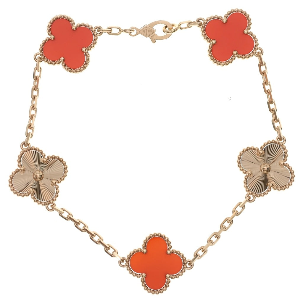 Van Cleef & Arpels(ヴァンクリーフアンドアーペル) ヴィンテージアルハンブラ ブレスレット 5モチーフ K18PG ピンクゴールド ギョーシェ カーネリアン VCARP7RP00 レディース