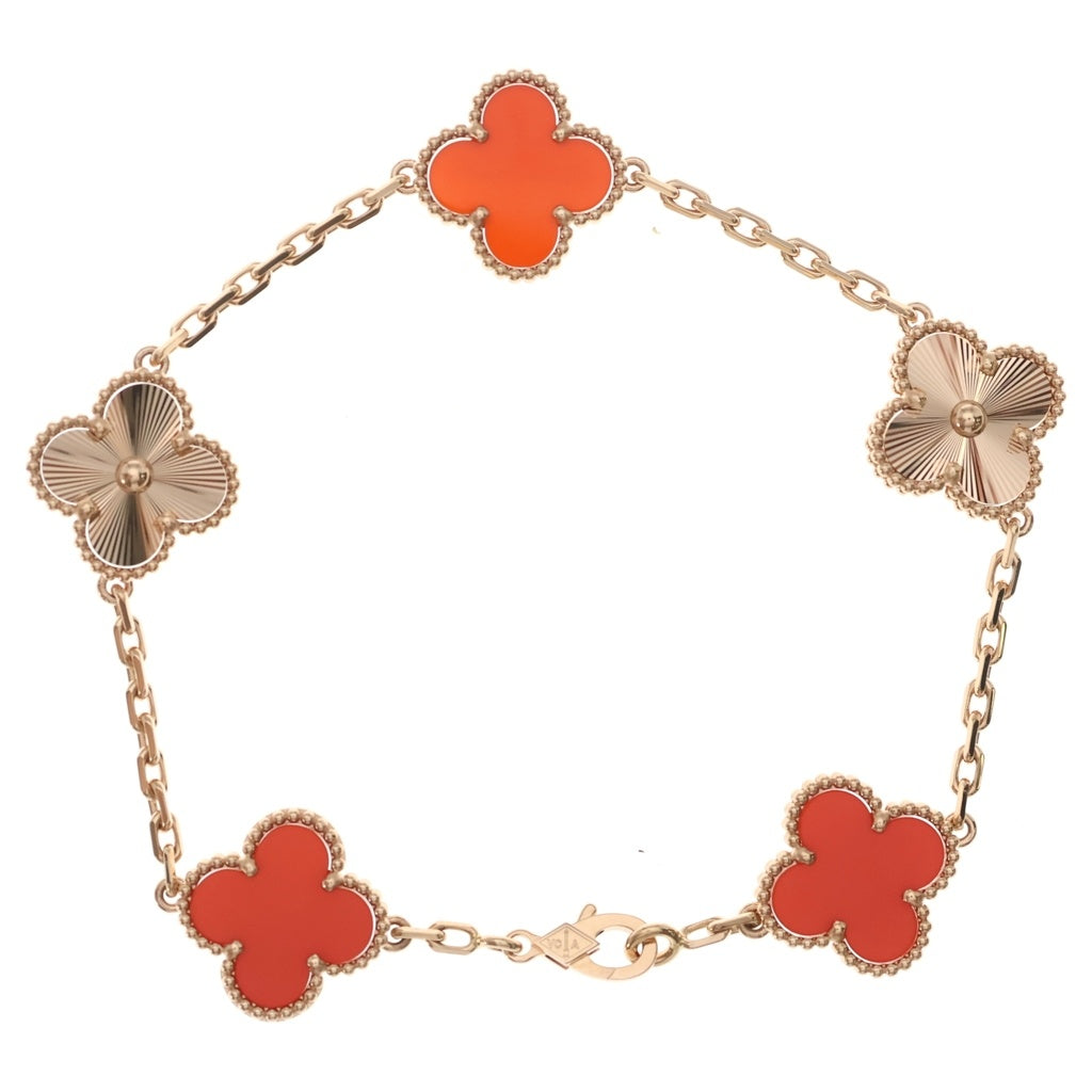 Van Cleef & Arpels(ヴァンクリーフアンドアーペル) ヴィンテージアルハンブラ ブレスレット 5モチーフ K18PG ピンクゴールド ギョーシェ カーネリアン VCARP7RP00 レディース