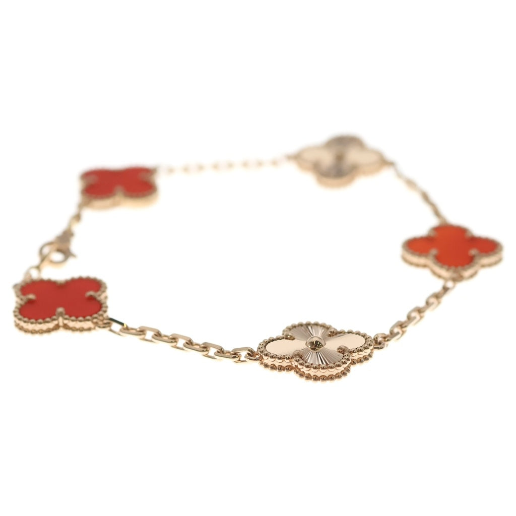 Van Cleef & Arpels(ヴァンクリーフアンドアーペル) ヴィンテージアルハンブラ ブレスレット 5モチーフ K18PG ピンクゴールド ギョーシェ カーネリアン VCARP7RP00 レディース
