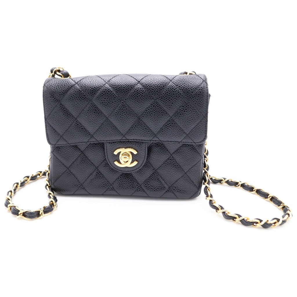 CHANEL(シャネル) ココマーク ミニ マトラッセ17 キャビアスキン ゴールド金具 チェーンショルダーバッグ ブラック A35200 レディース