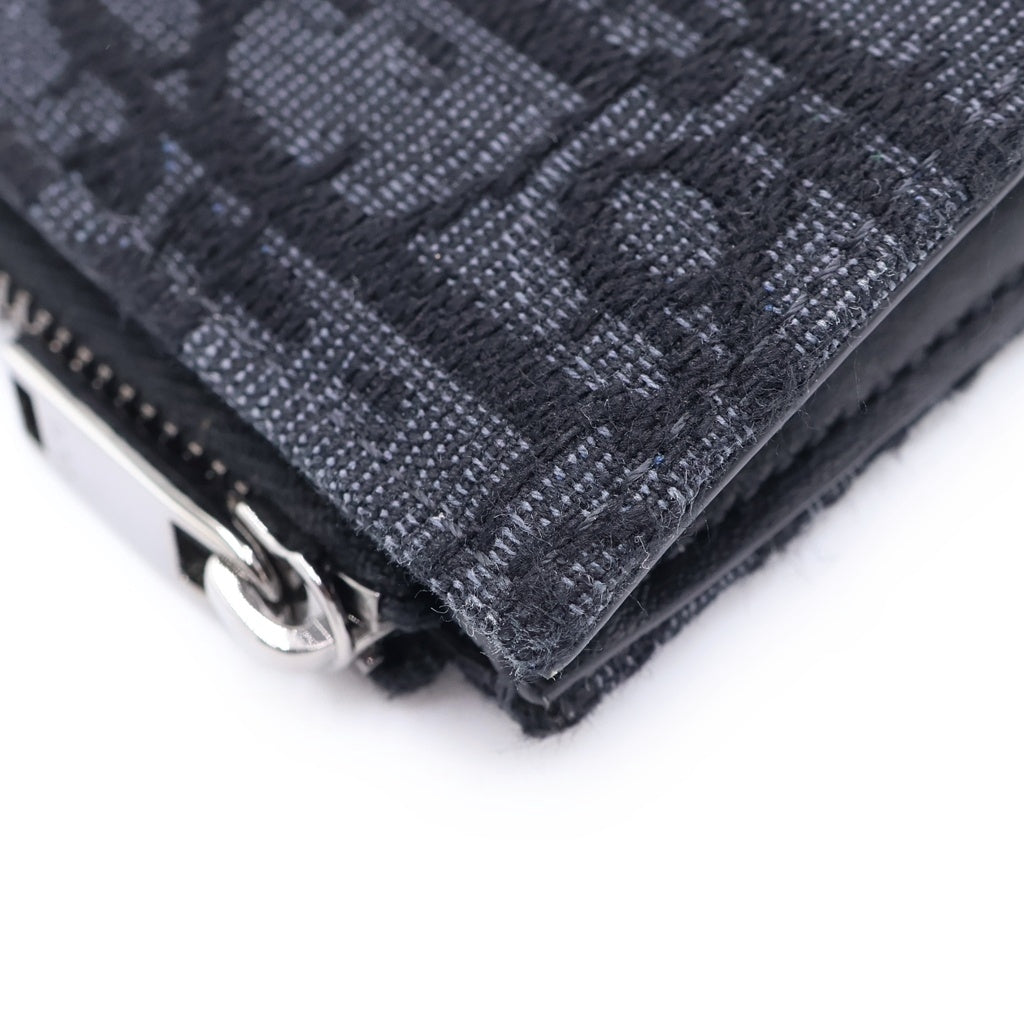 DIOR(ディオール) オブリーク キャンバス×レザー バーティカル 二つ折り財布 コンパクトウォレット カードケース コインケース ネイビー レディース