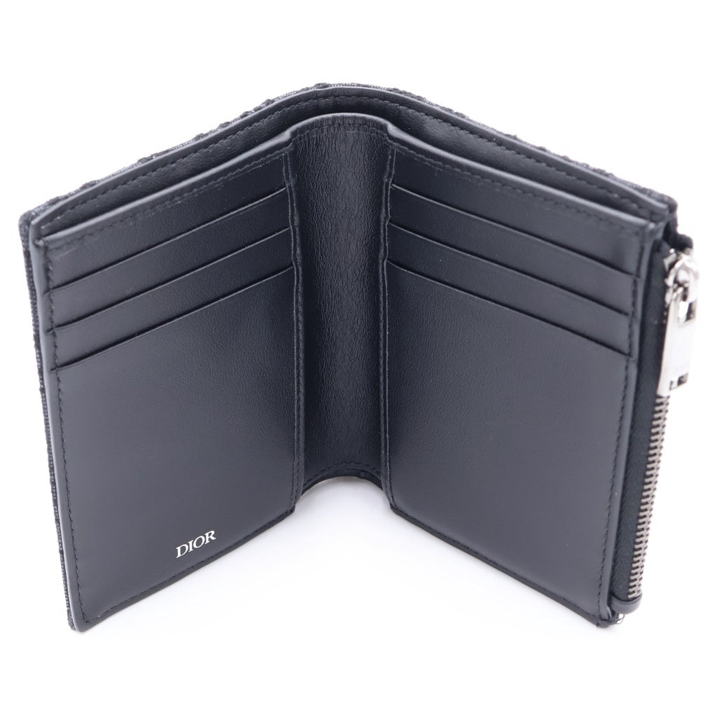 DIOR(ディオール) オブリーク キャンバス×レザー バーティカル 二つ折り財布 コンパクトウォレット カードケース コインケース ネイビー レディース