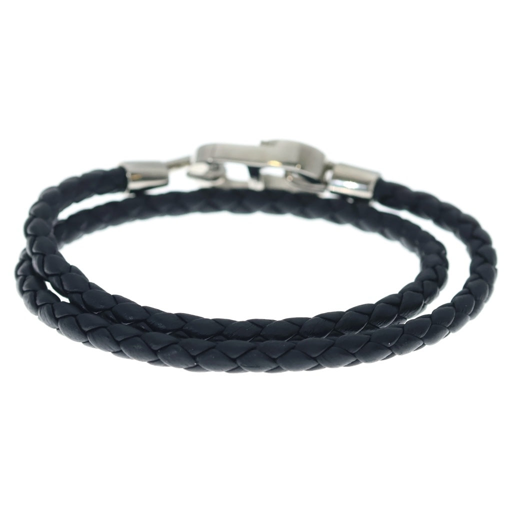 Christian Dior(クリスチャンディオール) モンテーニュ ロゴ ダブルレザーブレスレット ブラック×シルバー レディース