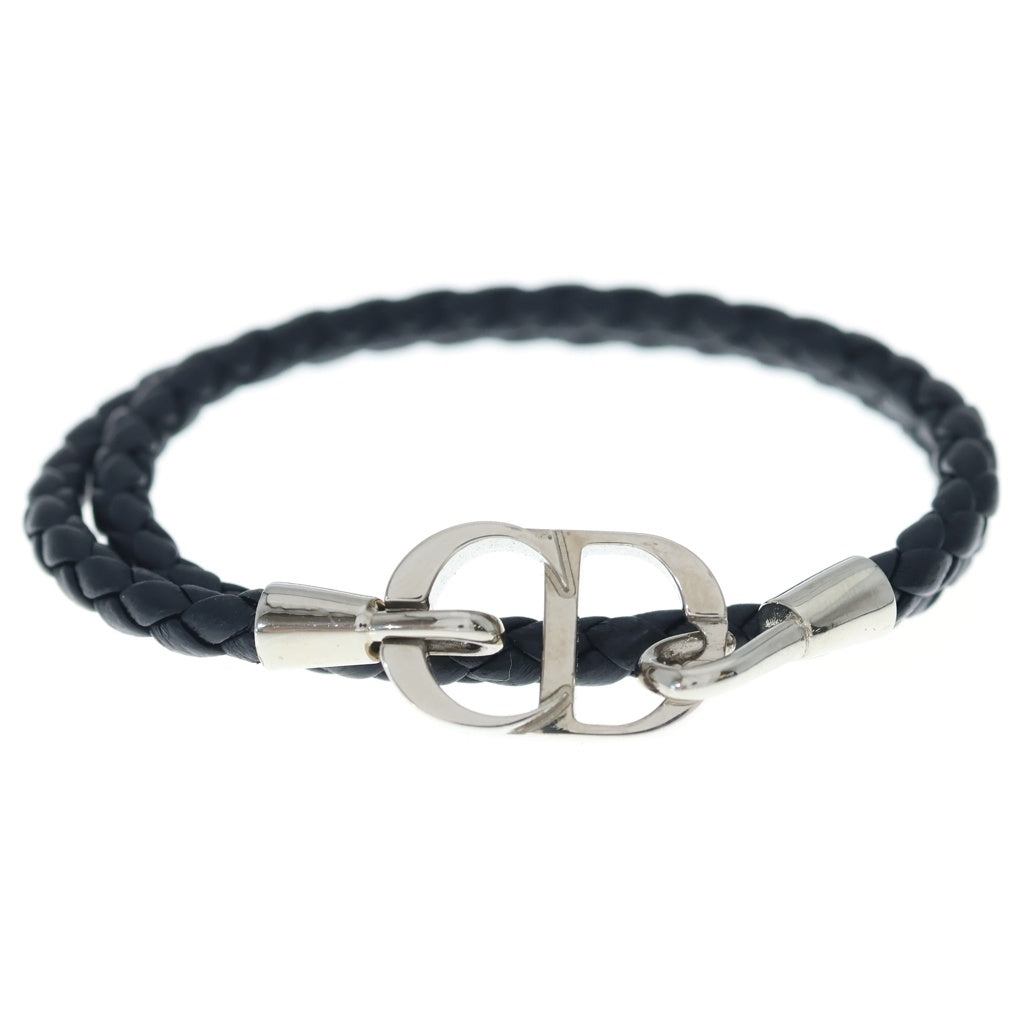 Christian Dior(クリスチャンディオール) モンテーニュ ロゴ ダブルレザーブレスレット ブラック×シルバー レディース