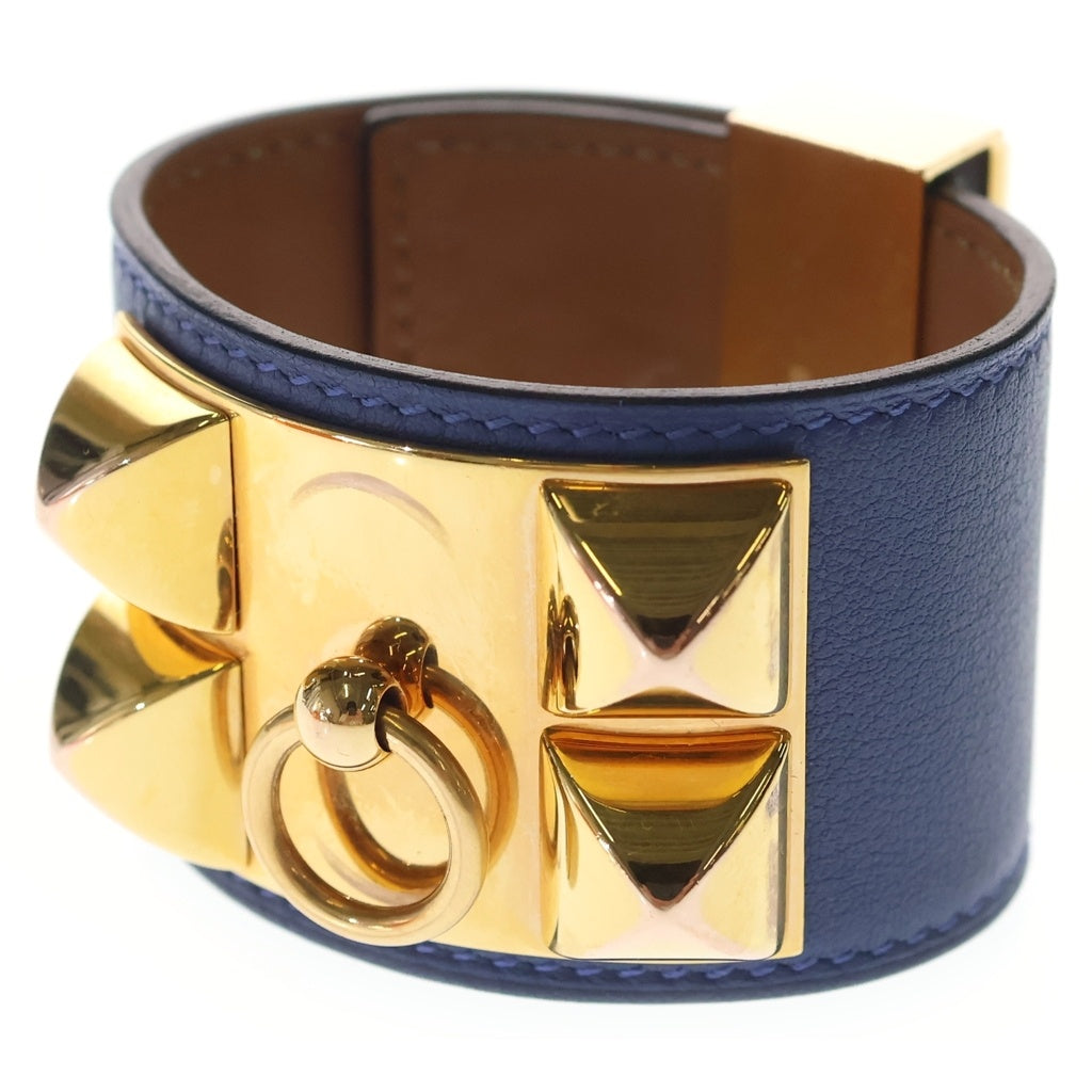HERMES(エルメス) コリエドシアン バングル ブレスレット ブラウン×ブルー×ゴールド スイフト レザー A刻印 レディース