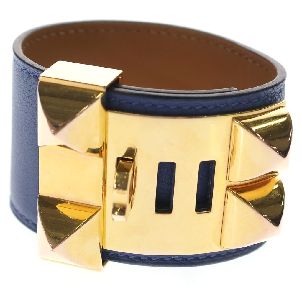 HERMES(エルメス) コリエドシアン バングル ブレスレット ブラウン×ブルー×ゴールド スイフト レザー A刻印 レディース