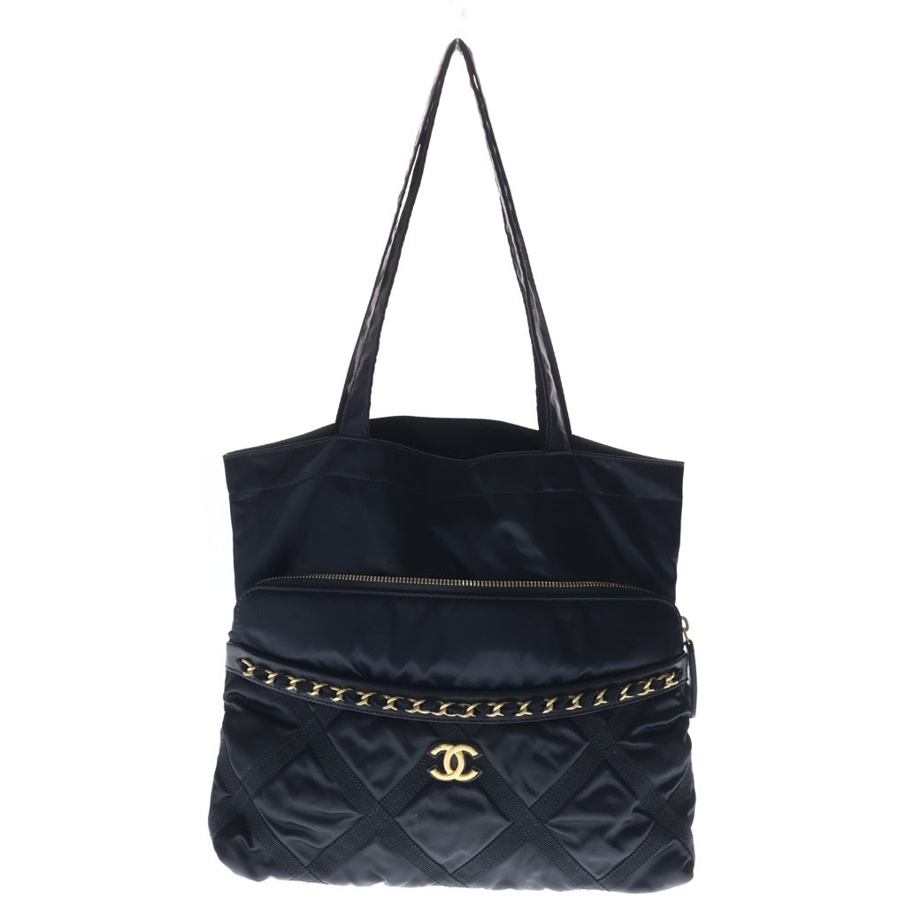 CHANEL(シャネル) ココマーク エコポート ハンドバッグ トートバッグ ブラック サテン AP2664 ゴールド金具 レディース