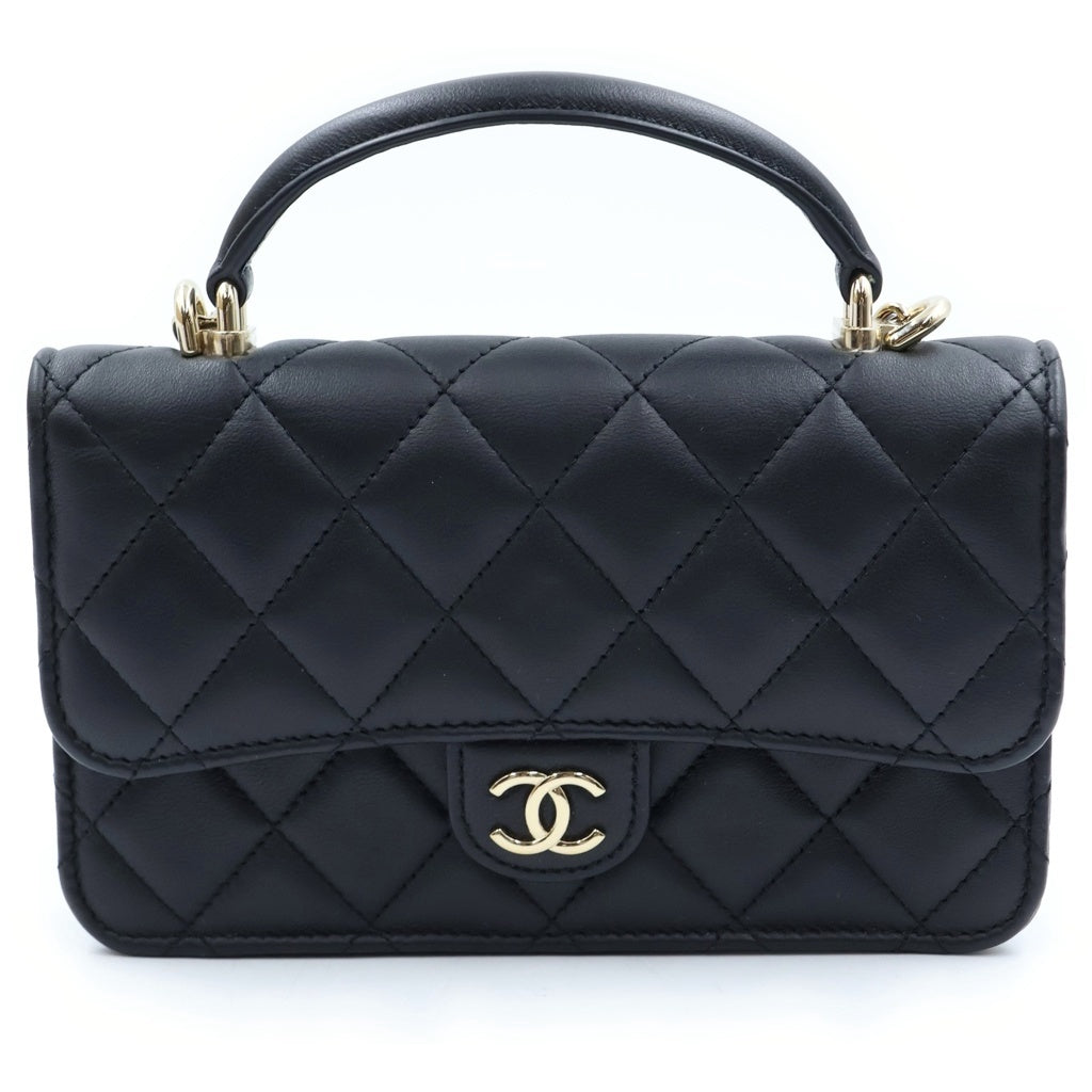 CHANEL(シャネル) マトラッセ チェーンショルダーバッグ ミニフラップフォンケース ブラック ラムスキン AP3226 ゴールド金具 レディース