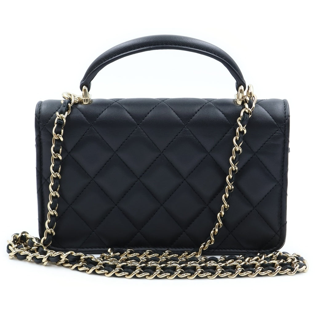 CHANEL(シャネル) マトラッセ チェーンショルダーバッグ ミニフラップフォンケース ブラック ラムスキン AP3226 ゴールド金具 レディース