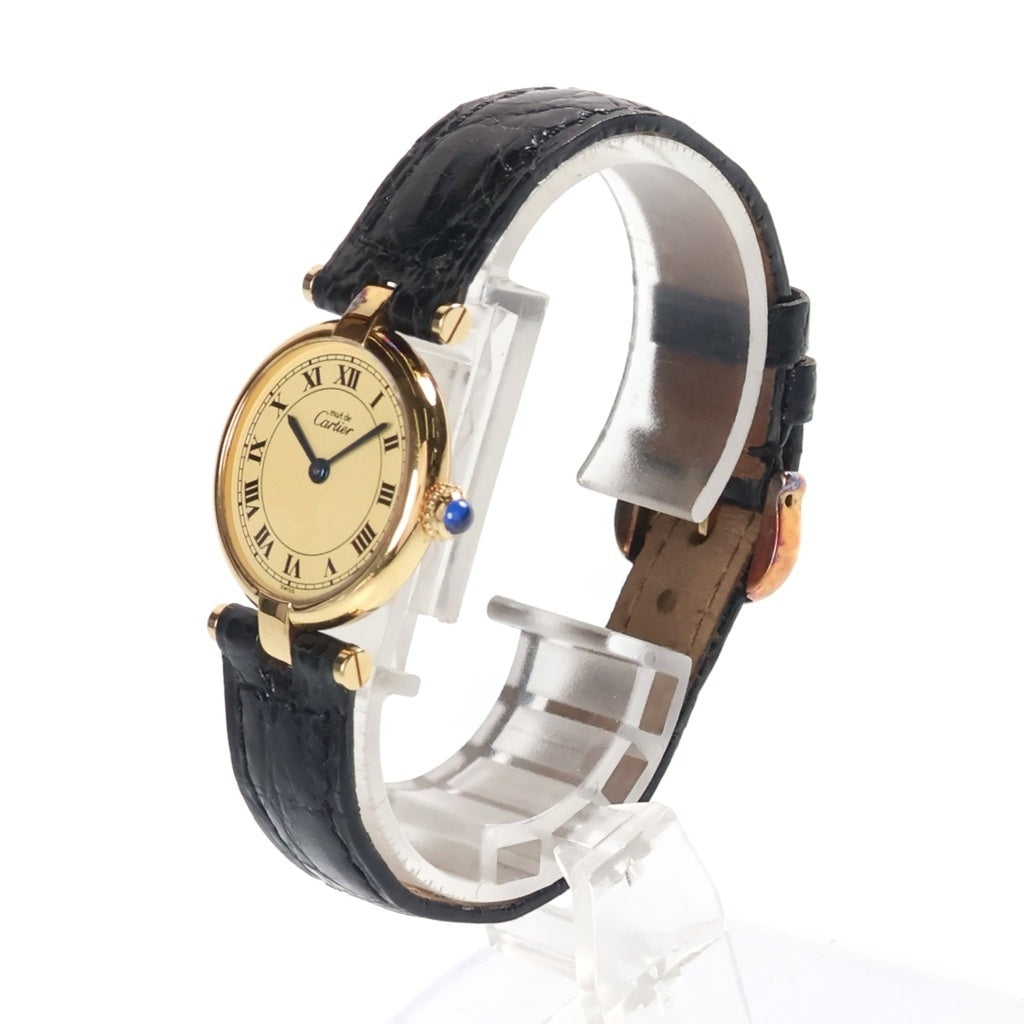 Cartier(カルティエ) マストヴァンドーム ヴェルメイユ アイボリー文字盤 SV925 レザーベルト クォーツウォッチ 腕時計 ゴールド/ブラック W1002253