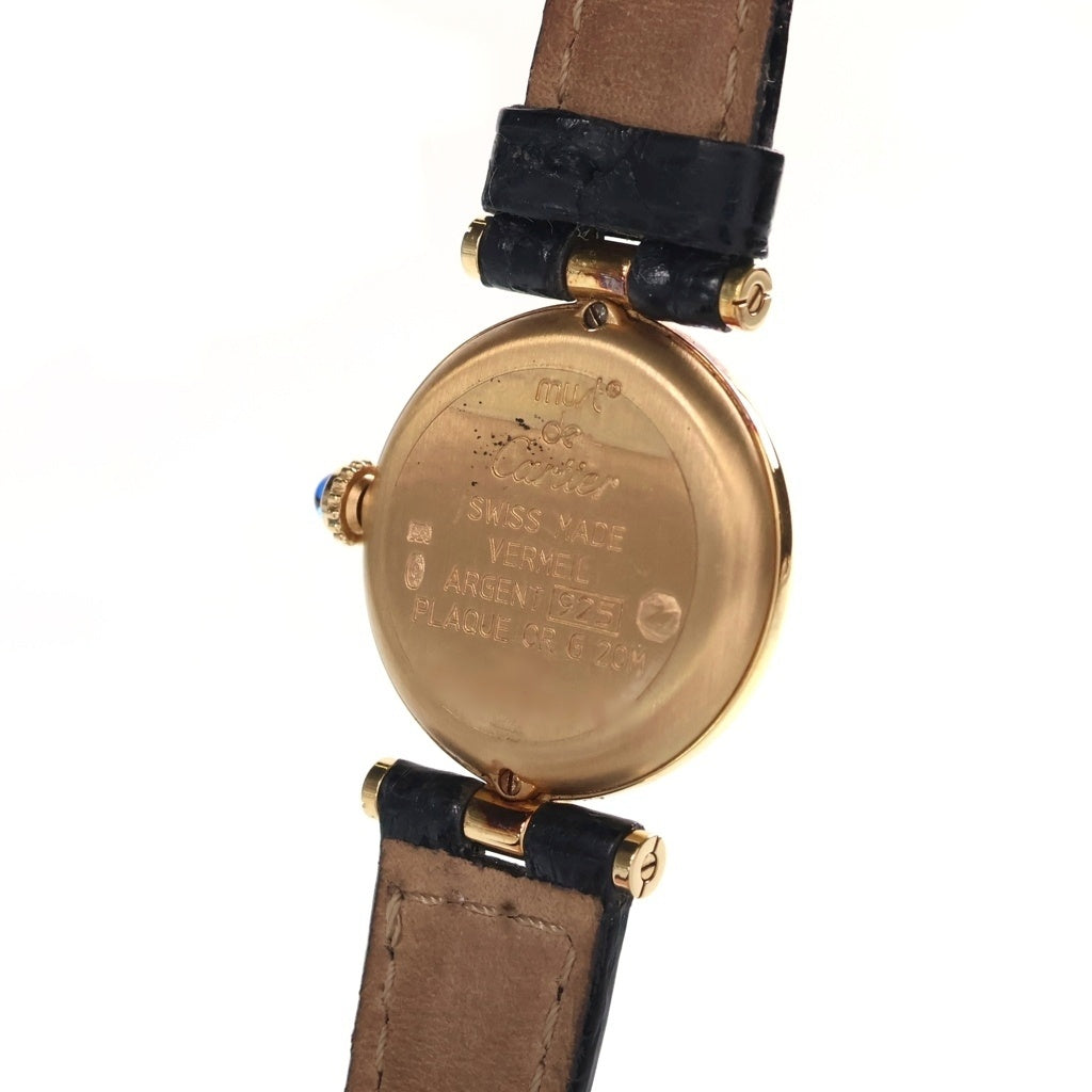 Cartier(カルティエ) マストヴァンドーム ヴェルメイユ アイボリー文字盤 SV925 レザーベルト クォーツウォッチ 腕時計 ゴールド/ブラック W1002253