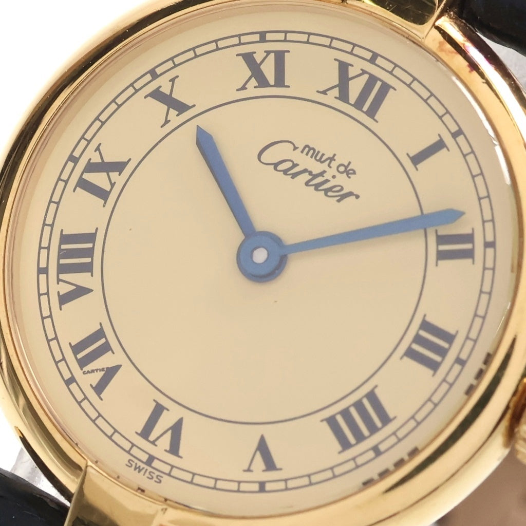Cartier(カルティエ) マストヴァンドーム ヴェルメイユ アイボリー文字盤 SV925 レザーベルト クォーツウォッチ 腕時計 ゴールド/ブラック W1002253