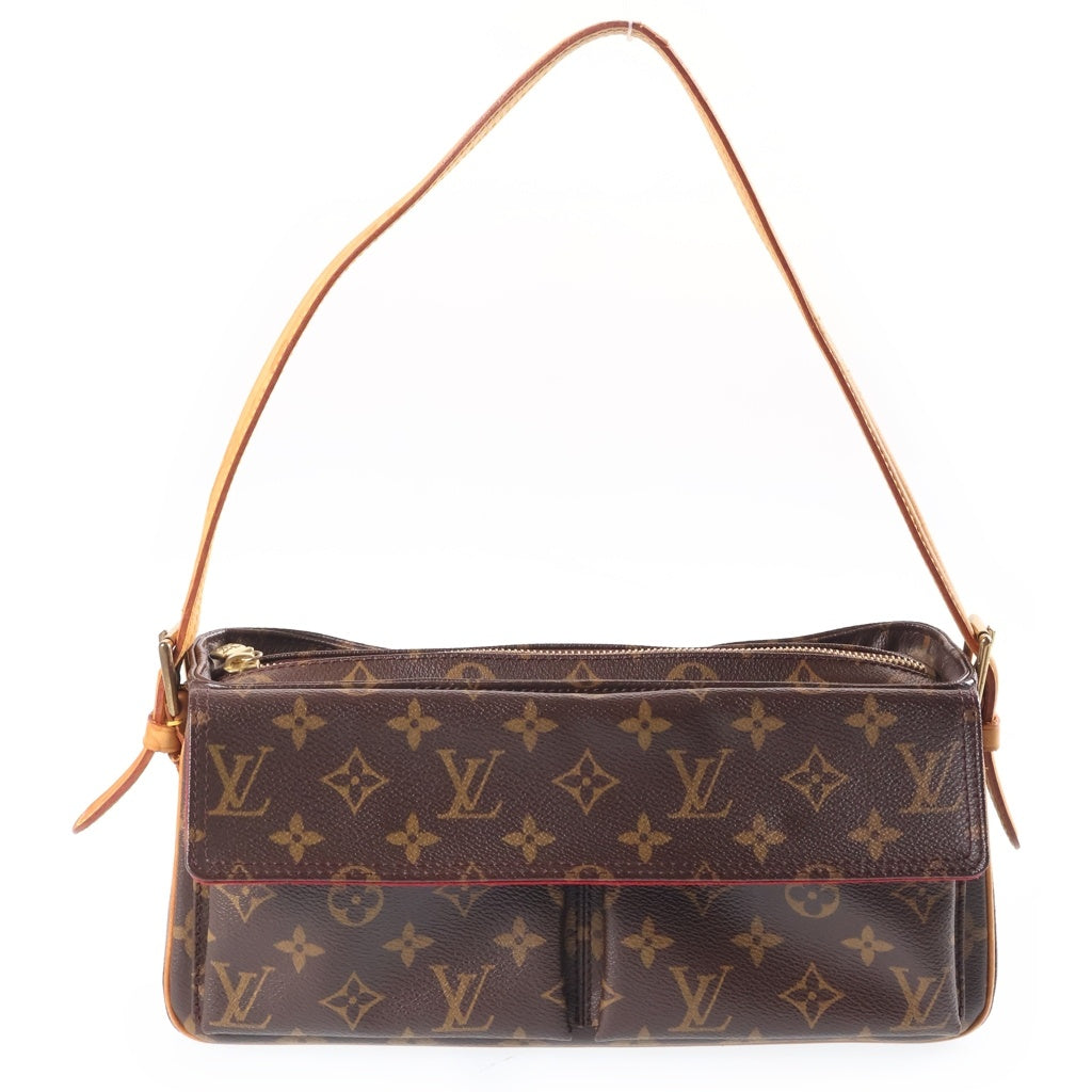 LOUIS VUITTON(ルイヴィトン) モノグラム ヴィヴァシテMM ワンショルダーバッグ ハンドバッグ ブラウン レザー×PVC M51164 ゴールド金具 レディース