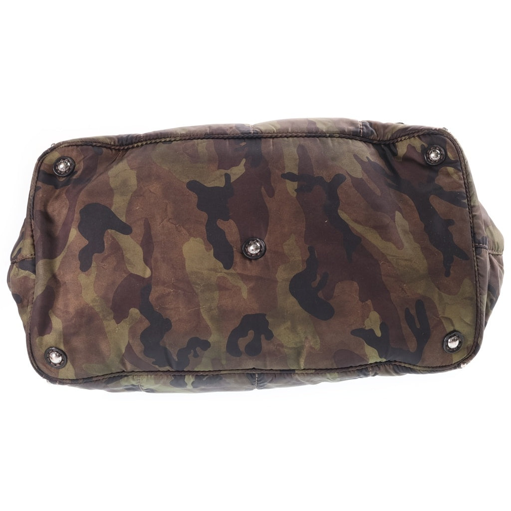 PRADA(プラダ) スタッズ クッションバッグ カモ柄 迷彩柄 トートバッグ ハンドバッグ カーキ ナイロン BR4557 シルバー金具 レディース