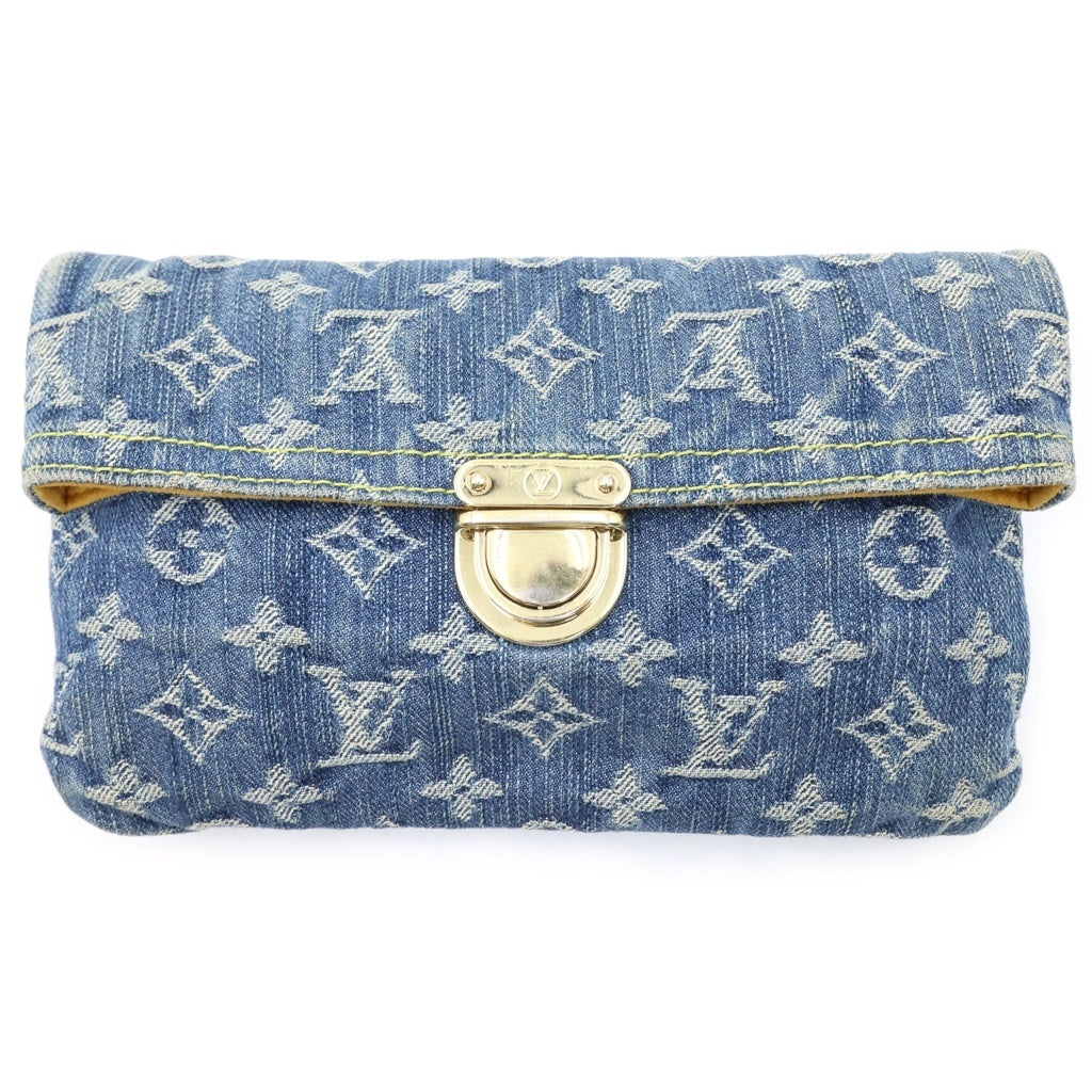LOUIS VUITTON(ルイヴィトン) モノグラム・デニム ポシェットプラット セカンドバッグ クラッチバッグ ミニポーチ インディゴブルー デニム M95007 ゴールド金具 レディース