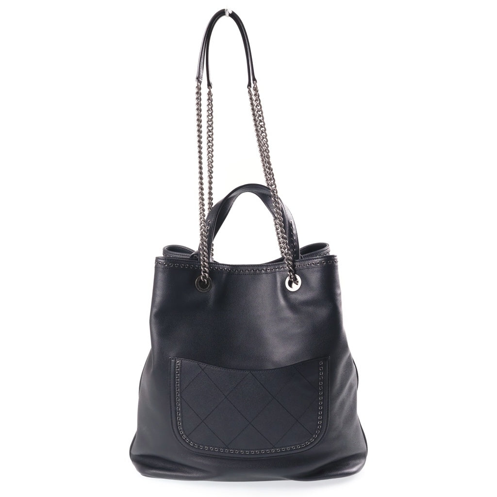 CHANEL(シャネル) カヴァ チェーントートバッグ ハンドバッグ ブラック キャビアスキン AS0448 シルバー金具 レディース