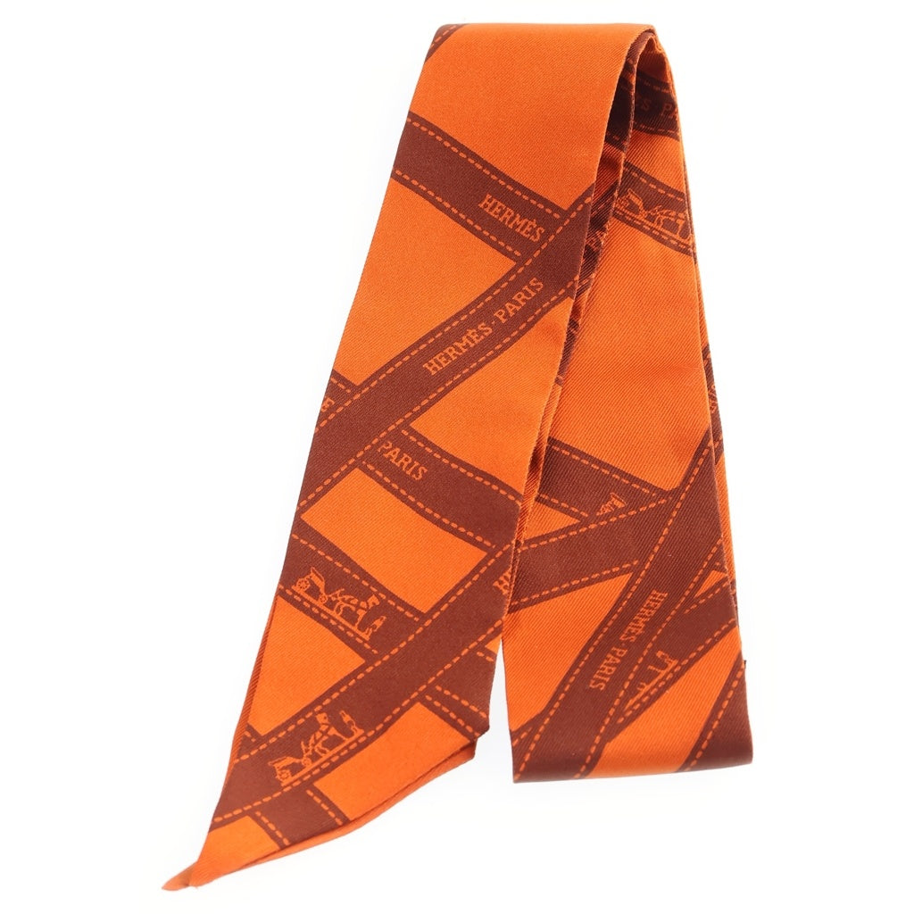 HERMES(エルメス) ツイリー リボン柄 シルクスカーフ オレンジ レディース
