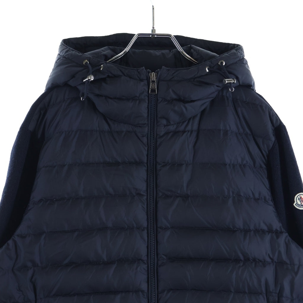MONCLER(モンクレール) イロン×ウール ニット切替 フーデッド ダウンジャケット アウター #L ブラック A20919413000 レディース