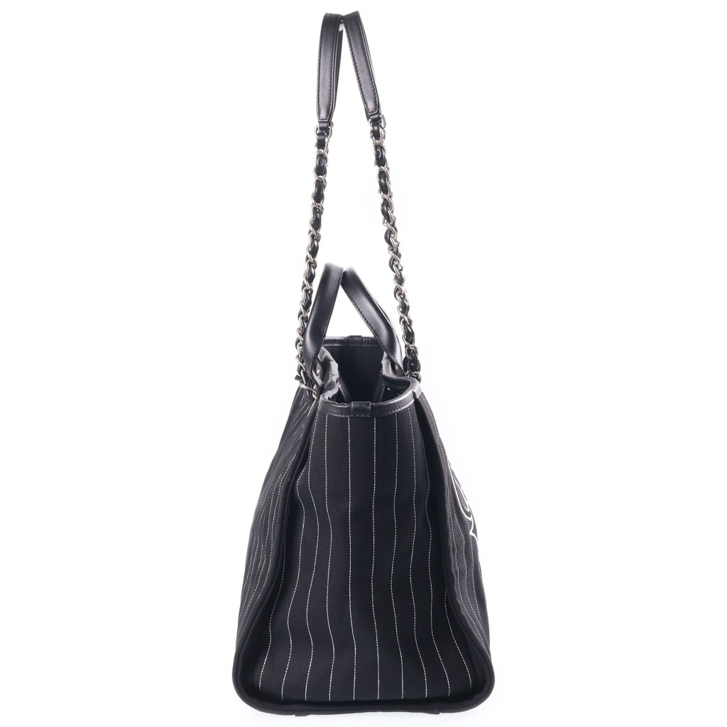 CHANEL(シャネル) ドーヴィルGM ハンドバッグ トートバッグ ブラック キャンバス×レザー A66941 シルバー金具 レディース