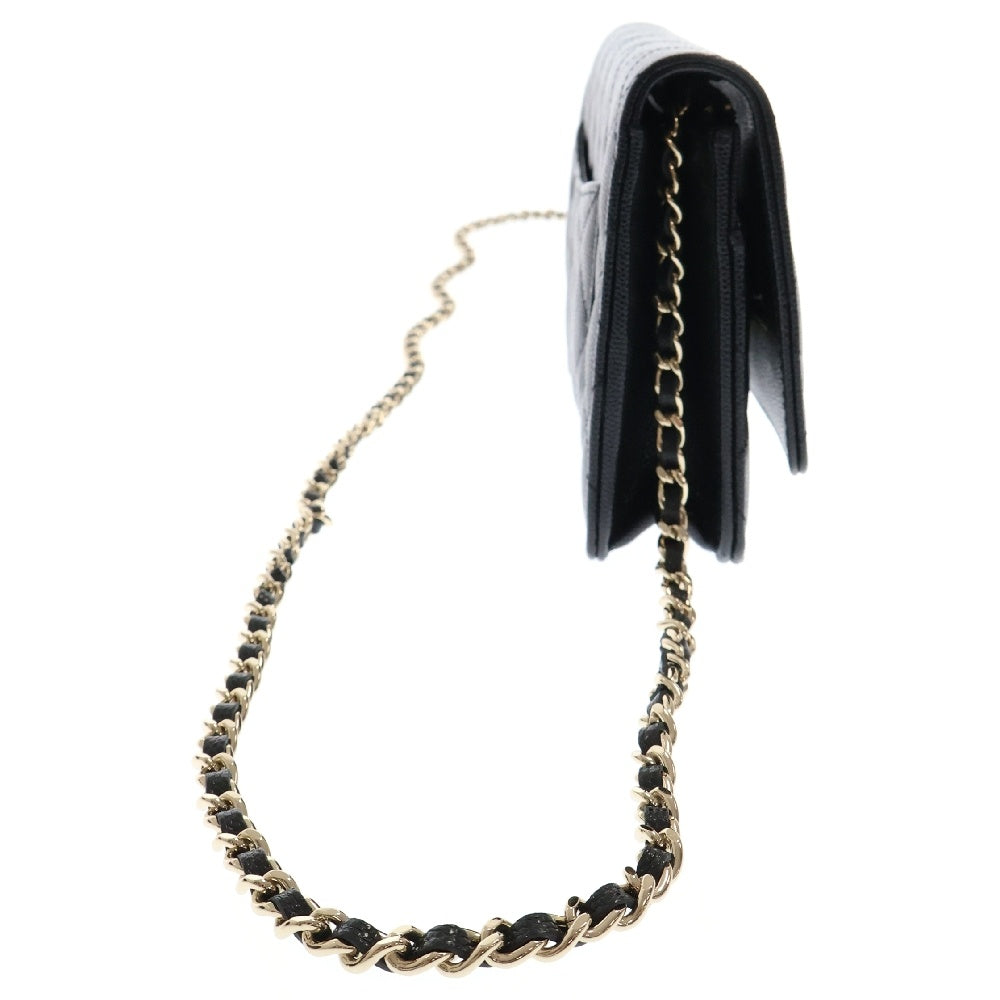 CHANEL(シャネル) マトラッセ ココマーク ハート キャビアスキン チェーンウォレット 財布 ブラック レディース