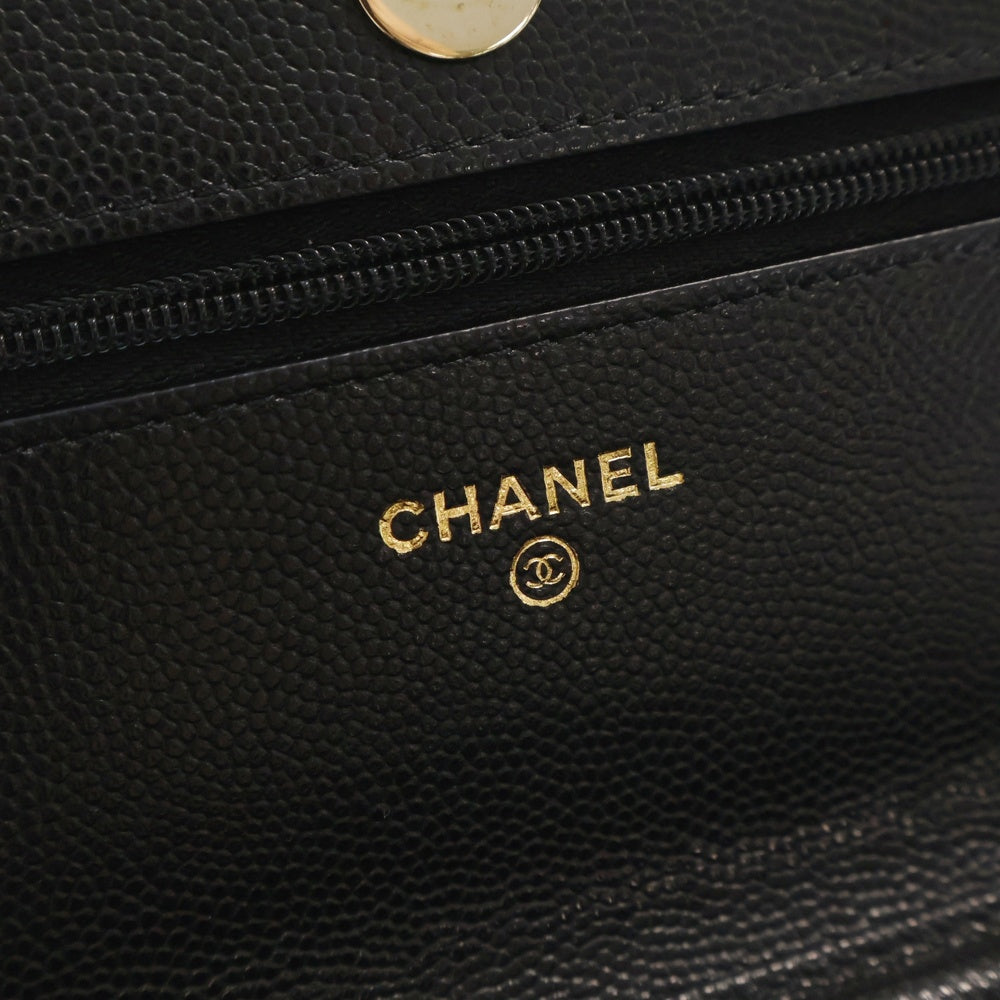 CHANEL(シャネル) マトラッセ ココマーク ハート キャビアスキン チェーンウォレット 財布 ブラック レディース
