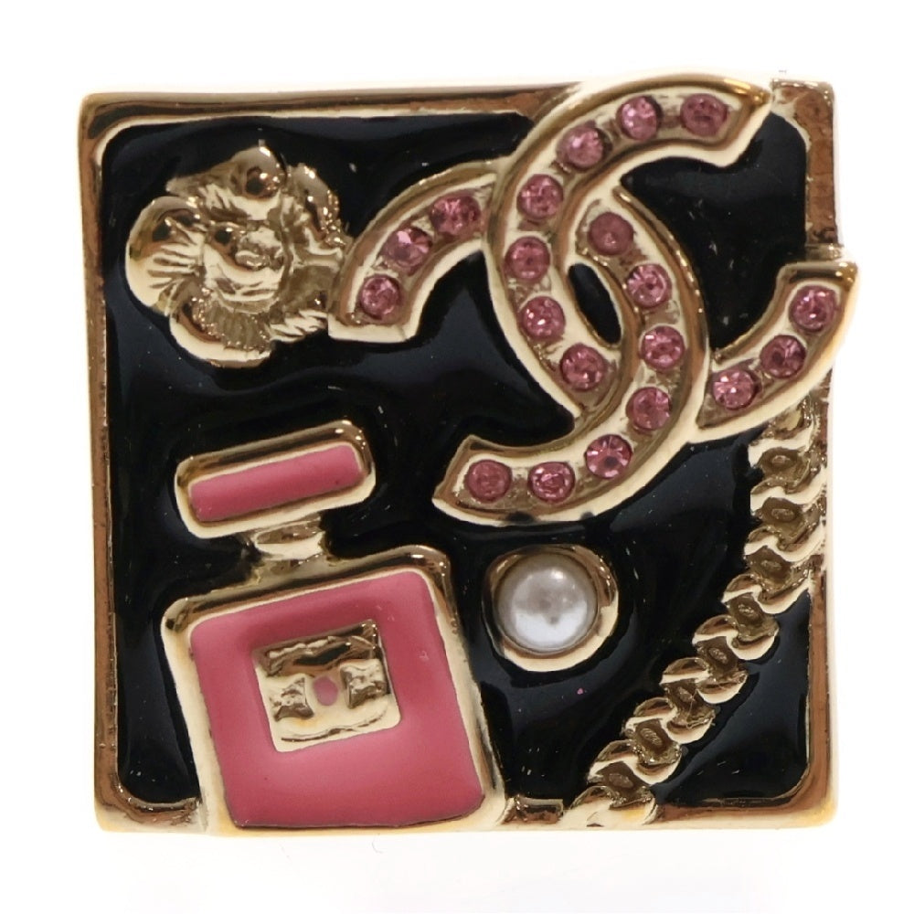 CHANEL(シャネル) スクエアリング ラインストーン ココマーク カメリア パフューム ゴールド×ブラック B24S