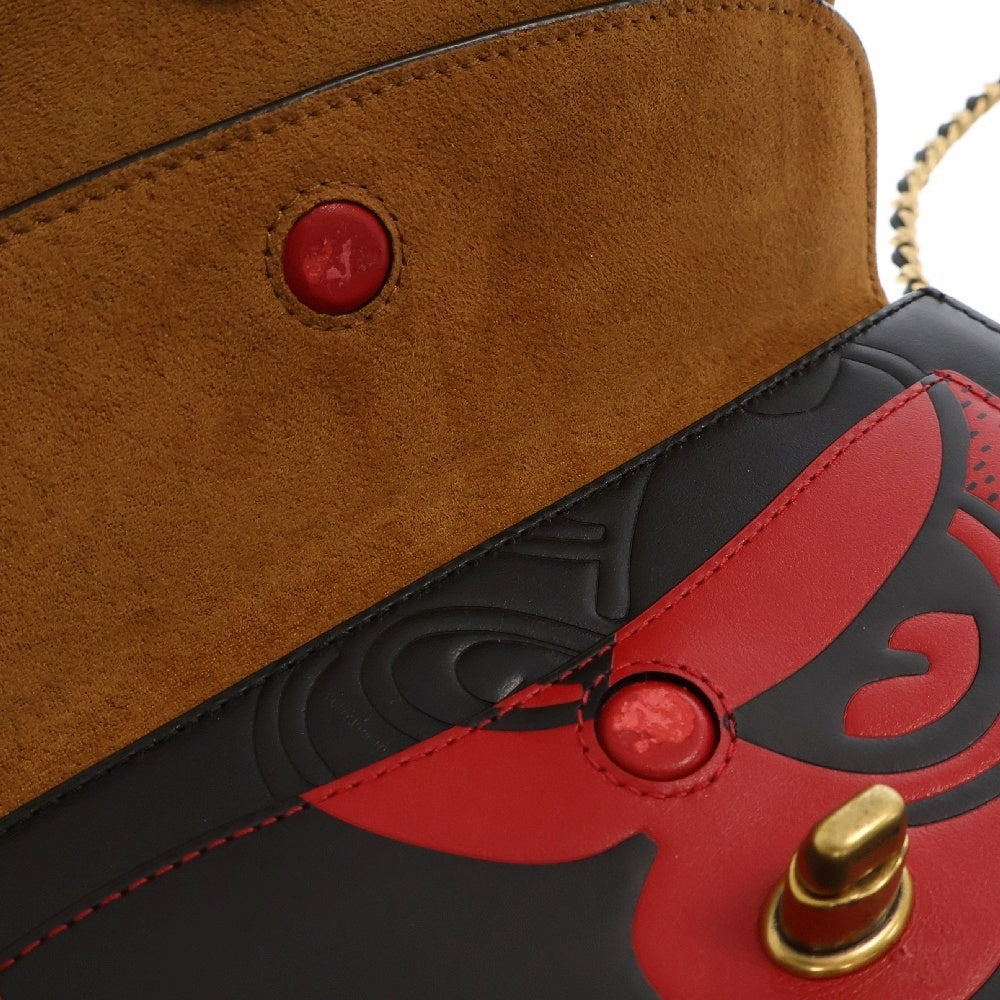 COACH(コーチ) ×ディズニー チェーンショルダーバッグ ミッキーマウス×キースヘリングマディソン ブラック×レッド×ホワイト レザー