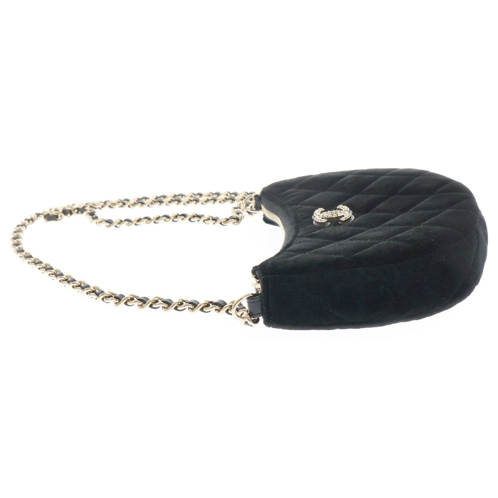 CHANEL(シャネル) マトラッセ ベロア チェーンショルダーバッグ ブラックゴールド金具 ココマーク ラインストーン