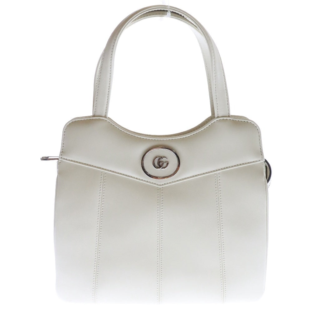 GUCCI(グッチ) プチGG ショッピングバッグスモール ハンドバッグ ホワイト レザー 2wayバッグ 745918